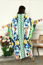 Green Kanzi Long Sleeve Abstract Kaftan.