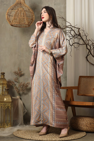 Brown Zigzag Ikat Long Kaftan