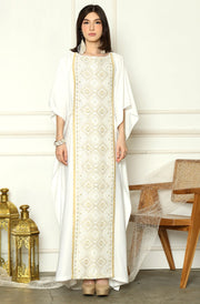 White Short Sleeve Plain Songket Kaftan