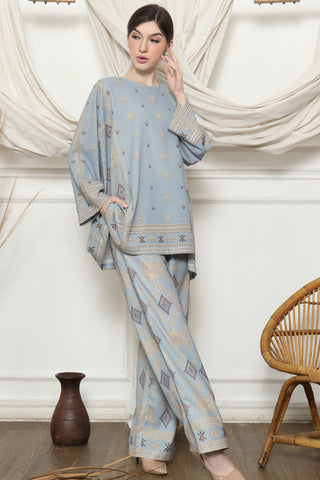 Light Blue Ikat R-neck Pants Set