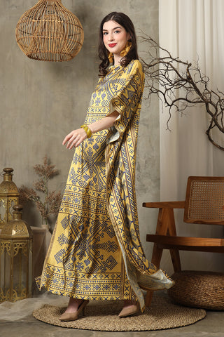 Yellow Ikat Short Sleeve Kaftan