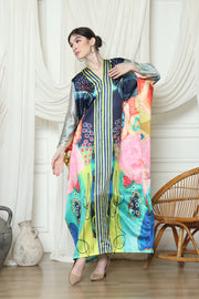 Blue Stripe Abstract Long Sleeve Kaftan