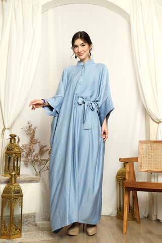 Ice Blue Long Sleeve Belt Kaftan