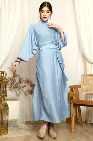 Ice Blue High Collar Kaftan