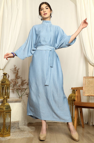 Ice Blue High Collar Kaftan