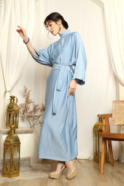 Ice Blue High Collar Kaftan