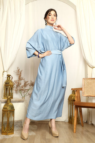 Ice Blue High Collar Kaftan