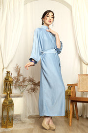 Ice Blue High Collar Kaftan