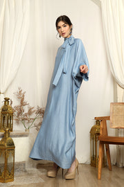 Ice Blue High Collar Kaftan