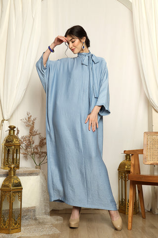 Ice Blue High Collar Kaftan