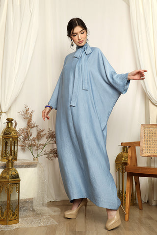 Ice Blue High Collar Kaftan