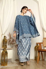 Dusty Blue Songket Sarong Round-neck Set