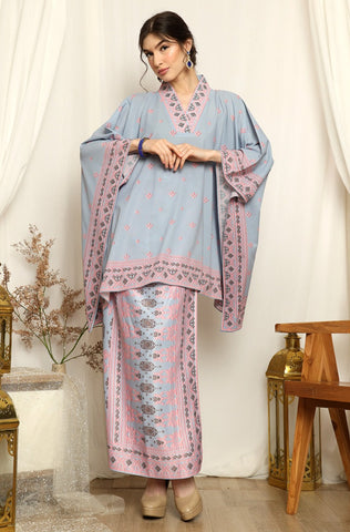 Ice Blue Songket  V-neck Sarong Set