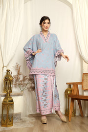 Ice Blue Songket  V-neck Sarong Set