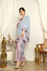 Ice Blue Songket Sarong Round-neck Set