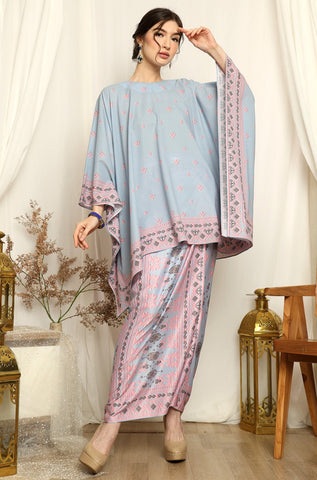 Ice Blue Songket Sarong Round-neck Set