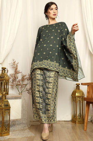 Emerald Green Songket Round neck Sarong Set