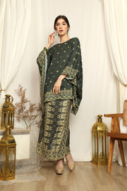 Emerald Green Songket Round neck Sarong Set