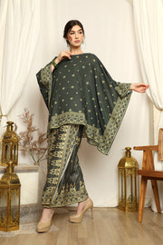 Emerald Green Songket Round neck Sarong Set