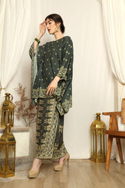 Emerald Green Songket Round neck Sarong Set