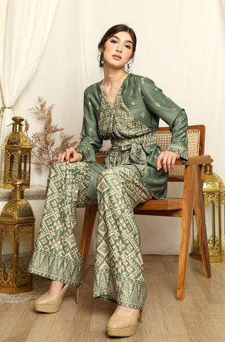 Dusty Green Songket Tunik Pants Set