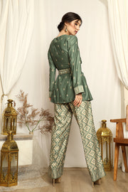 Dusty Green Songket Tunik Pants Set