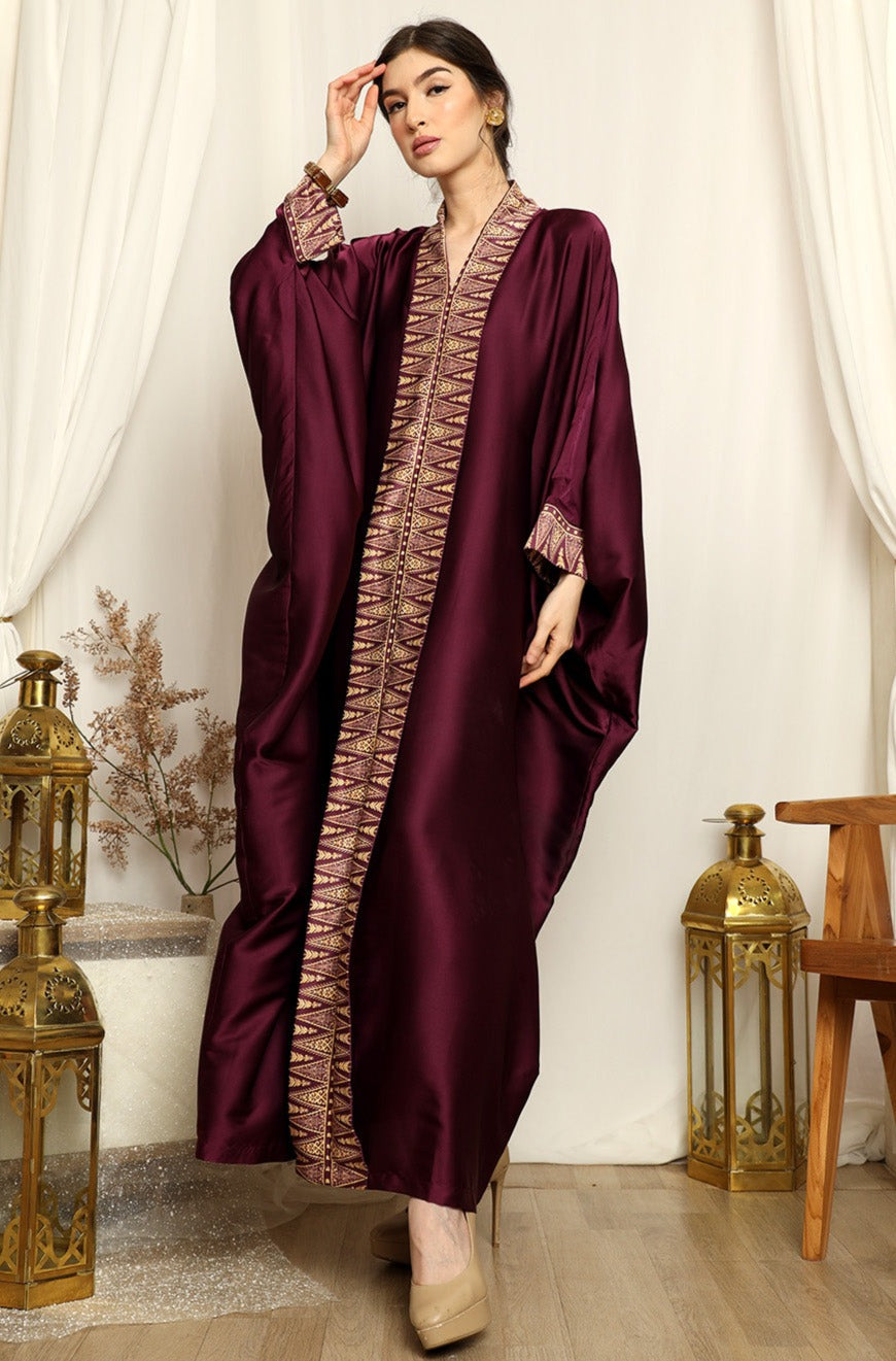 Burgundy Songket Plain Kaftan. Kanzi Collection