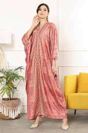 Kanzi Long Sleeve Songket Kaftan Pink