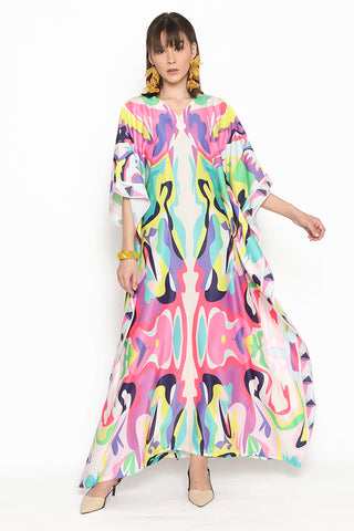 Kanzi Short Sleeve Abstract Kaftan