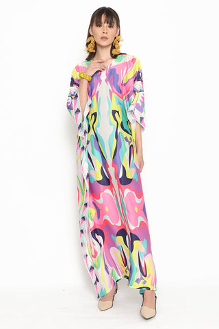 Kanzi Short Sleeve Abstract Kaftan