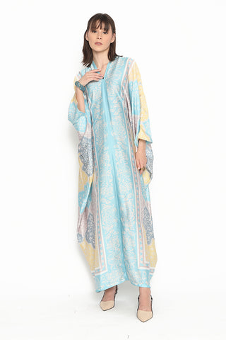 Kanzi Long Sleeve Blue Geometric Kaftan