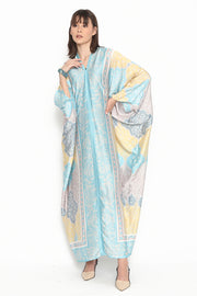 Kanzi Long Sleeve Blue Geometric Kaftan