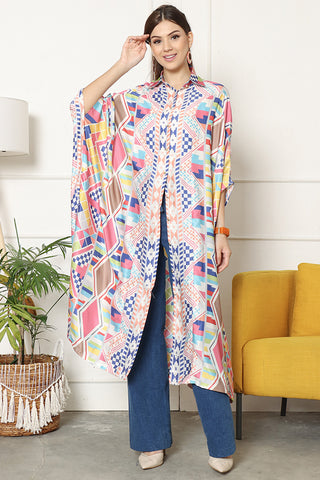 Kanzi 3/4 Sleeve  Collared Geometric New Kaftan Pink.