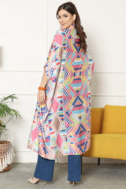 Kanzi 3/4 Sleeve  Collared Geometric New Kaftan Pink.