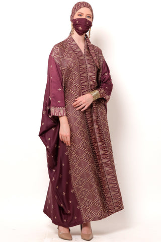 Kanzi Long Sleeve Burgandy Tapis Kaftan