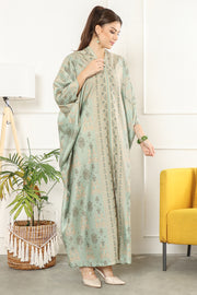 Kanzi Long Sleeve Smokey Green Tapis Kaftan